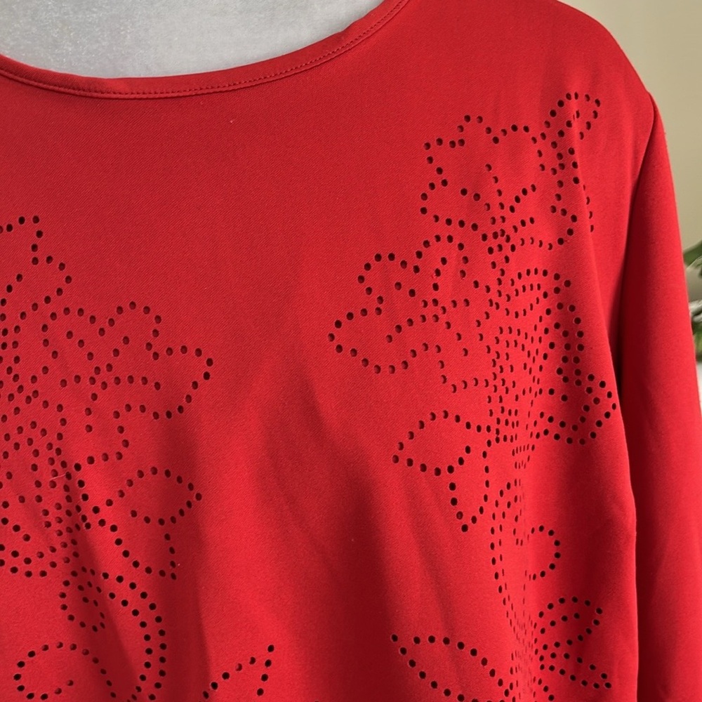 ALFANI Red Laser Cut Bell Sleeve Dress 14P NWT - Picture 5 of 13